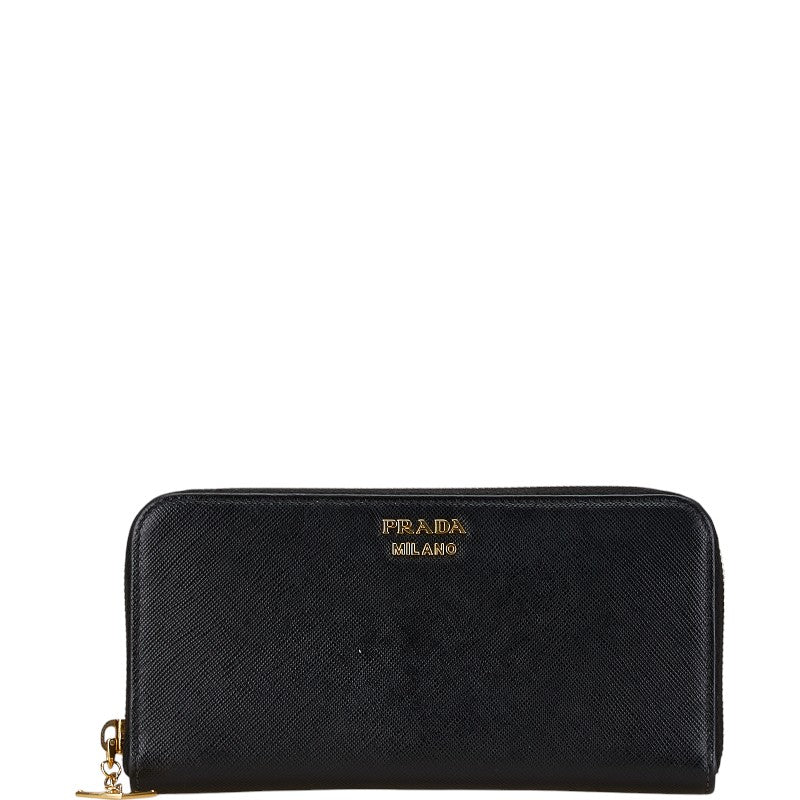 プラダ ラウンドファスナー 長財布 1ML506 ブラック レザー レディース PRADA 【中古】