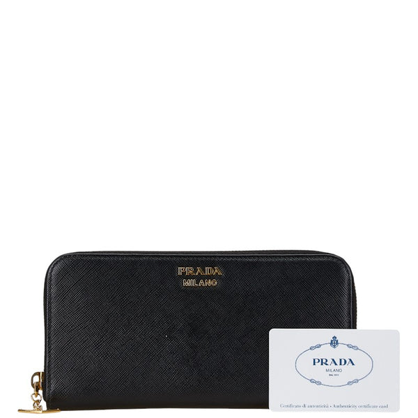 プラダ ラウンドファスナー 長財布 1ML506 ブラック レザー レディース PRADA 【中古】