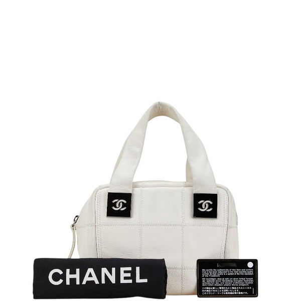 シャネル チョコバー ココマーク ハンドバッグ ミニボストンバッグ ホワイト キャビアスキン レディース CHANEL 【中古】