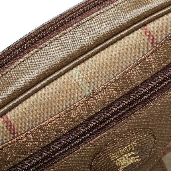 バーバリー チェック 斜め掛け ショルダーバッグ カーキ ブラウン キャンバス レザー レディース BURBERRY 【中古】