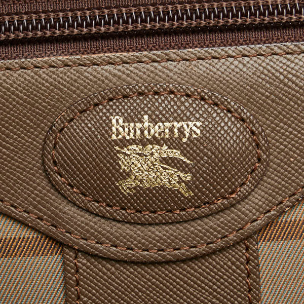 バーバリー チェック 斜め掛け ショルダーバッグ カーキ ブラウン キャンバス レザー レディース BURBERRY 【中古】