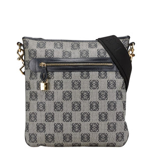 ロエベ アナグラム 斜め掛け ショルダーバッグ グレー ネイビー PVC キャンバス レディース LOEWE 【中古】