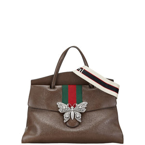 グッチ トーテム バタフライビジュー ハンドバッグ ショルダーバッグ 2WAY 500772 ブラウン レザー レディース GUCCI 【中古】