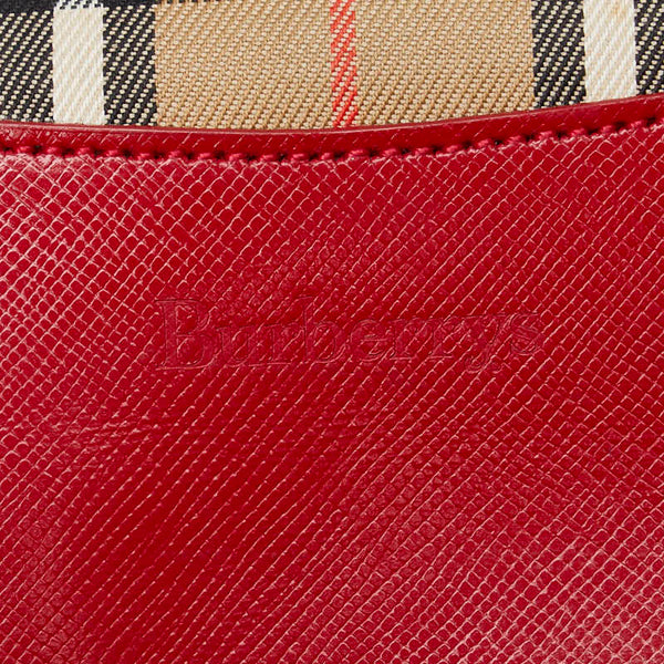 バーバリー ノバチェック シャドーホース トートバッグ ショルダーバッグ ベージュ レッド キャンバス レザー レディース BURBERRY 【中古】