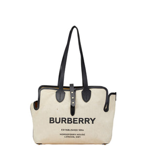 バーバリー ロゴ トートバッグ ベージュ キャンバス レザー レディース BURBERRY 【中古】