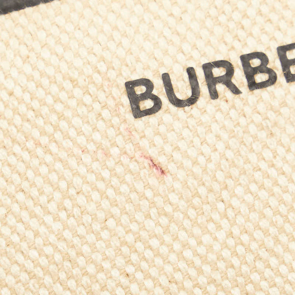 バーバリー ロゴ トートバッグ ベージュ キャンバス レザー レディース BURBERRY 【中古】