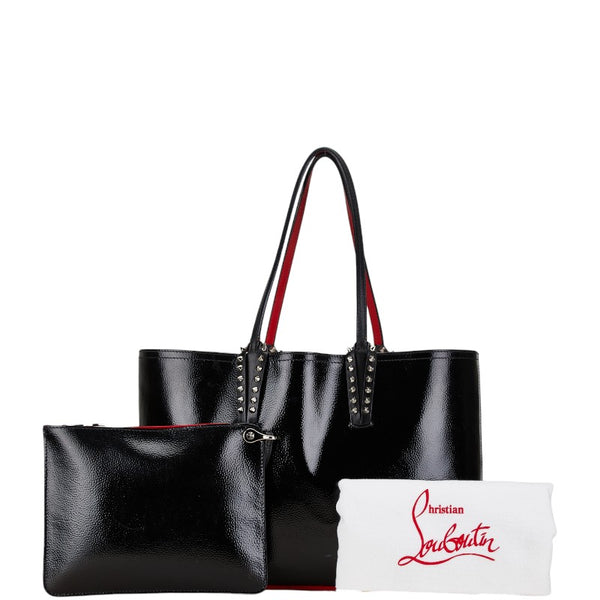 クリスチャンルブタン カバタ スパイクスタッズ トートバッグ ブラック レッド エナメル レザー レディース Christian Louboutin 【中古】