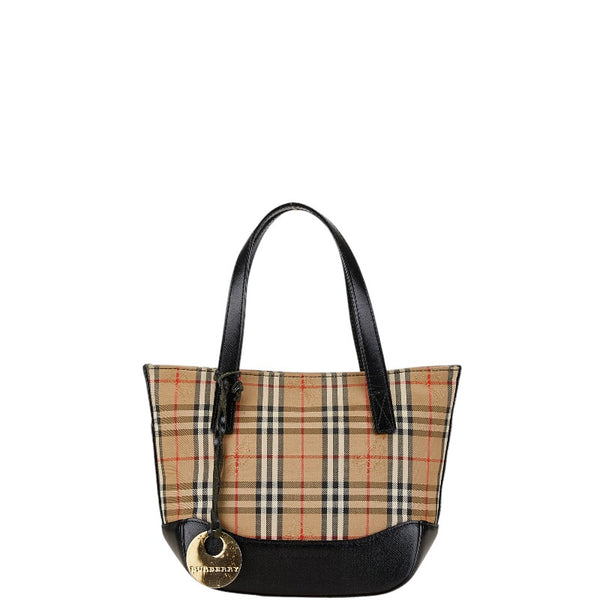 バーバリー ノバチェック シャドーホース ハンドバッグ ベージュ ブラック キャンバス レザー レディース BURBERRY 【中古】