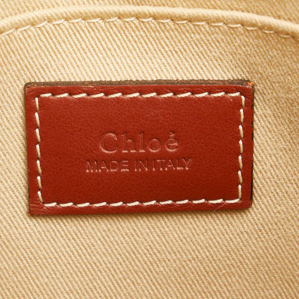 クロエ ウッディ スモール ハンドバッグ ナチュラル タン キャンバス レザー レディース Chloe 【中古】