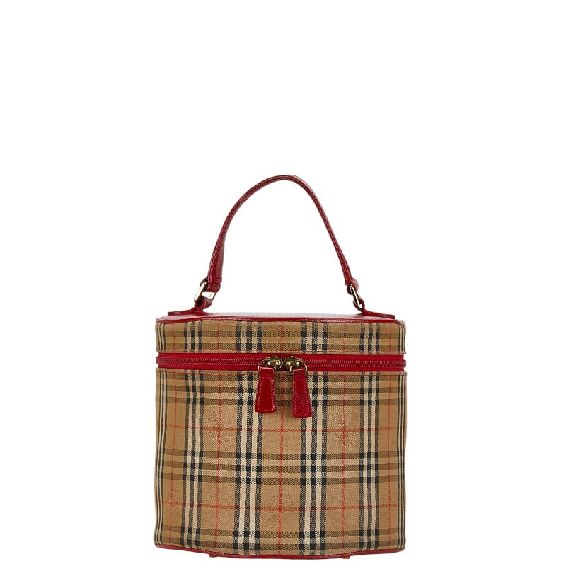 バーバリー ノバチェック バニティバッグ ベージュ レッド キャンバス レザー レディース BURBERRY 【中古】