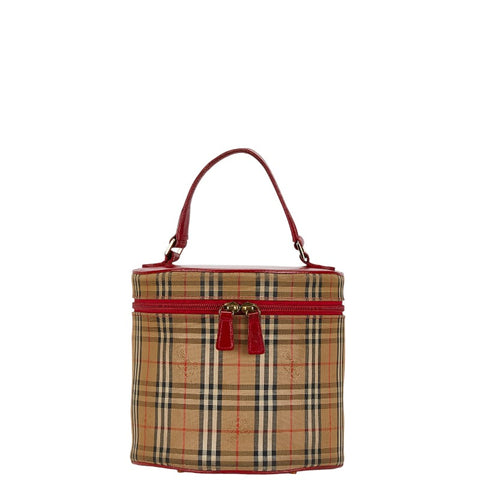 バーバリー ノバチェック バニティバッグ ベージュ レッド キャンバス レザー レディース BURBERRY 【中古】