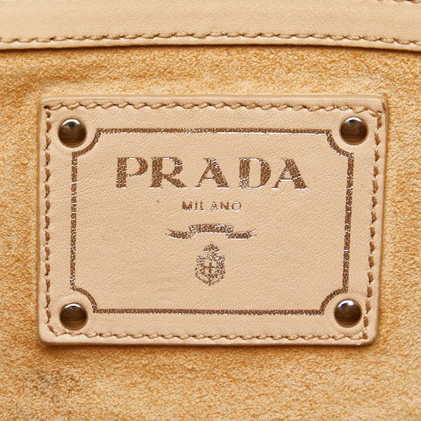 プラダ 三角ロゴプレート ハンドバッグ ベージュ レザー レディース PRADA 【中古】