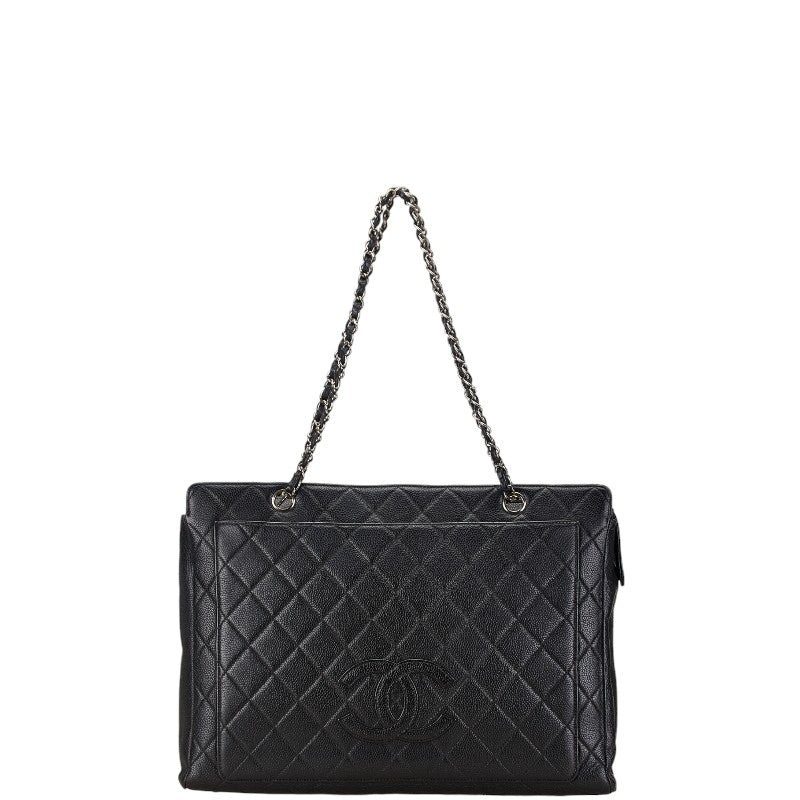 シャネル ココマーク チェーン トートバッグ ブラック シルバー キャビアスキン レディース CHANEL 【中古】