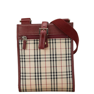 バーバリー ノバチェック 斜め掛け ショルダーバッグ ベージュ レッド キャンバス レザー レディース BURBERRY 【中古】