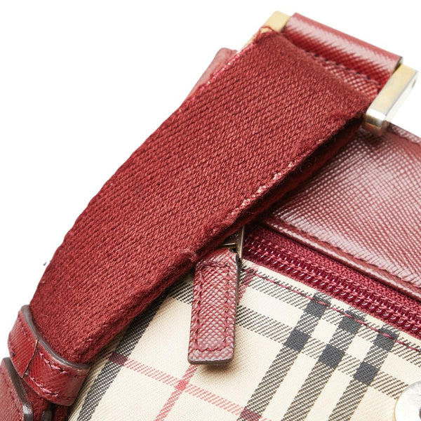 バーバリー ノバチェック 斜め掛け ショルダーバッグ ベージュ レッド キャンバス レザー レディース BURBERRY 【中古】