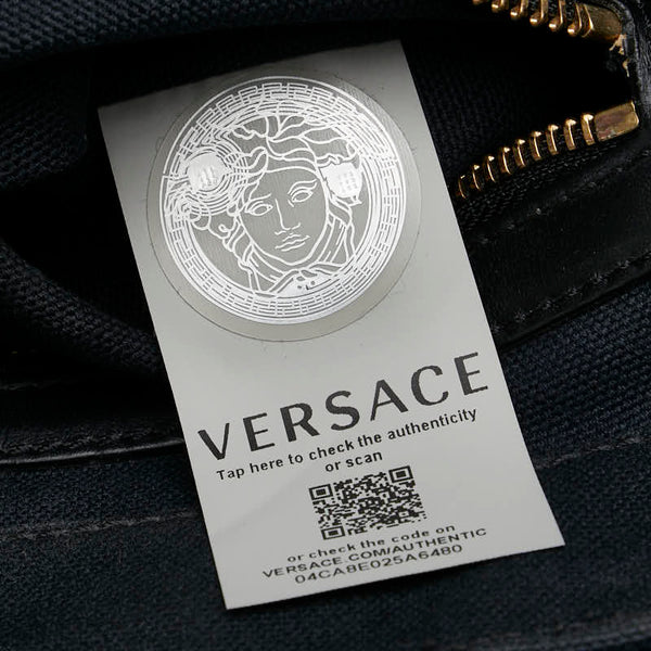 ヴェルサーチェ ハンドバッグ トートバッグ ネイビー キャンバス レザー レディース VERSACE 【中古】