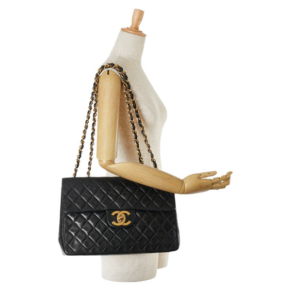 シャネル デカマトラッセ34 ココマーク シングルフラップ チェーン ショルダーバッグ ブラック ラムスキン レディース CHANEL 【中古】