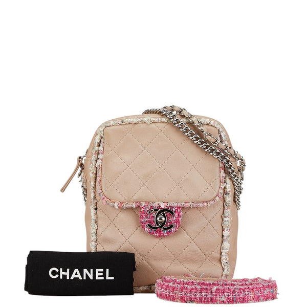 シャネル マトラッセ ココマーク ハンドバッグ ショルダーバッグ 2WAY ピンク ツイード ラムスキン レディース CHANEL 【中古】