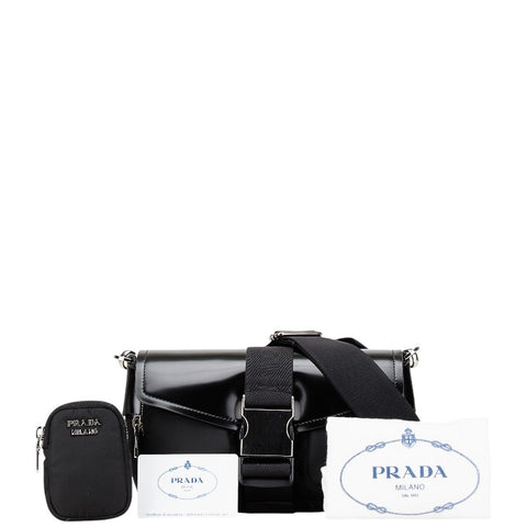 プラダ ポシェット ロゴ 斜め掛け ショルダーバッグ 1BD295 ブラック ナイロン レザー レディース PRADA 【中古】