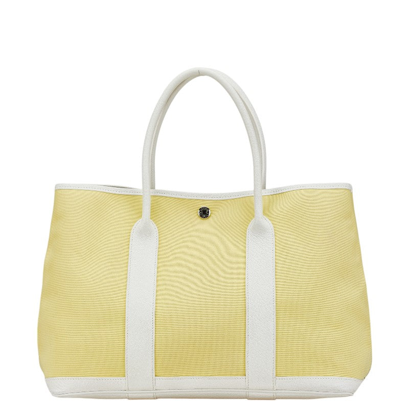 エルメス ガーデンパーティPM ハンドバッグ トートバッグ イエロー ホワイト トワルオフィシエ レザー レディース HERMES 【中古】
