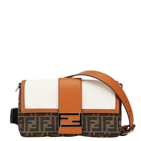 フェンディ ズッカ ショルダーバッグ ボディバッグ 2WAY 7VA472 ブラウン ベージュ キャンバス レザー レディース FENDI 【中古】