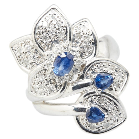 ノーブランド Pt900 プラチナ サファイア0.81ct ダイヤ0.40ct リーフ リング 指輪 レディース no brand 11号 【中古】
