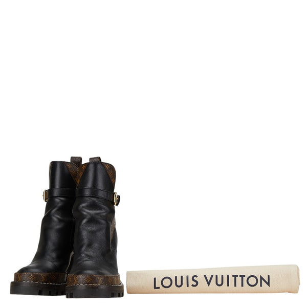 ルイ ヴィトン モノグラム スタートレイル ブーツ ハイヒール サイズ：36 ブラック ブラウン レザー PVC レディース LOUIS VUITTON 【中古】