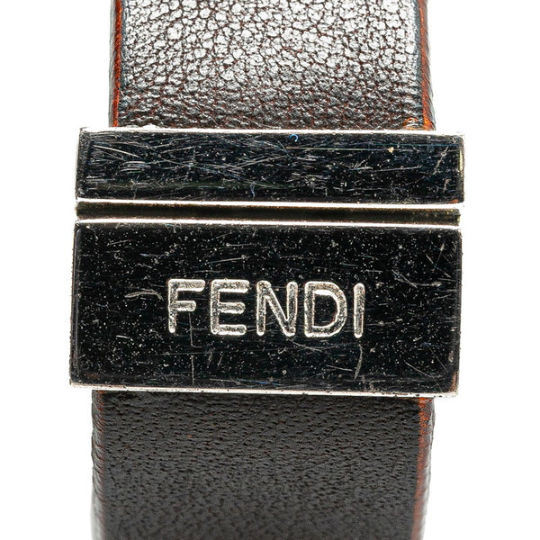 フェンディ FFロゴ スカル ドクロ モチーフ ブレスレット シルバー ブラウン メッキ レザー レディース FENDI 【中古】