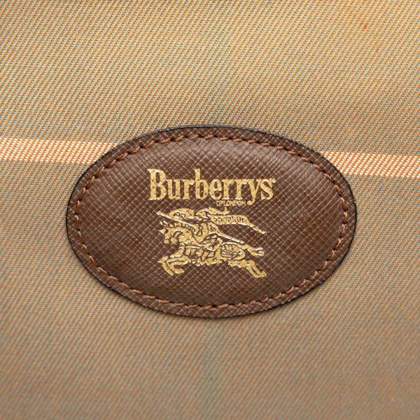 バーバリー チェック ハンドバッグ カーキ ブラウン ナイロン レザー レディース BURBERRY 【中古】