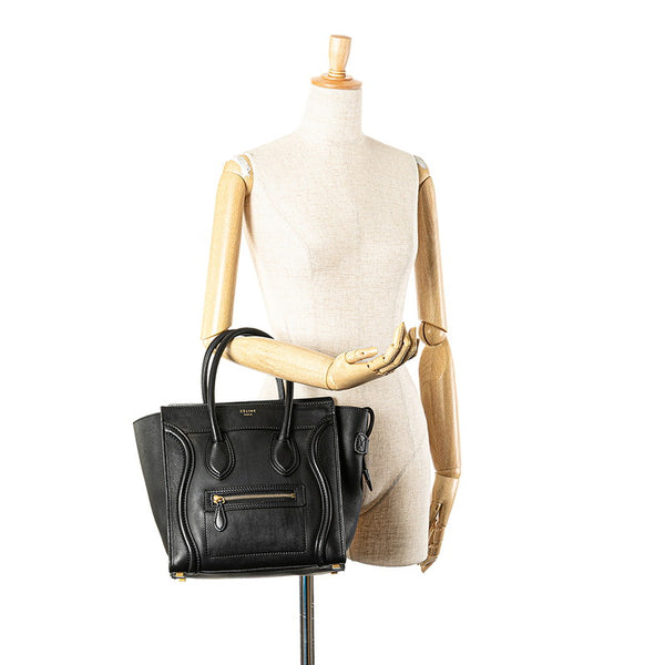 セリーヌ ラゲージ マイクロショッパー ハンドバッグ ブラック レザー レディース CELINE 【中古】