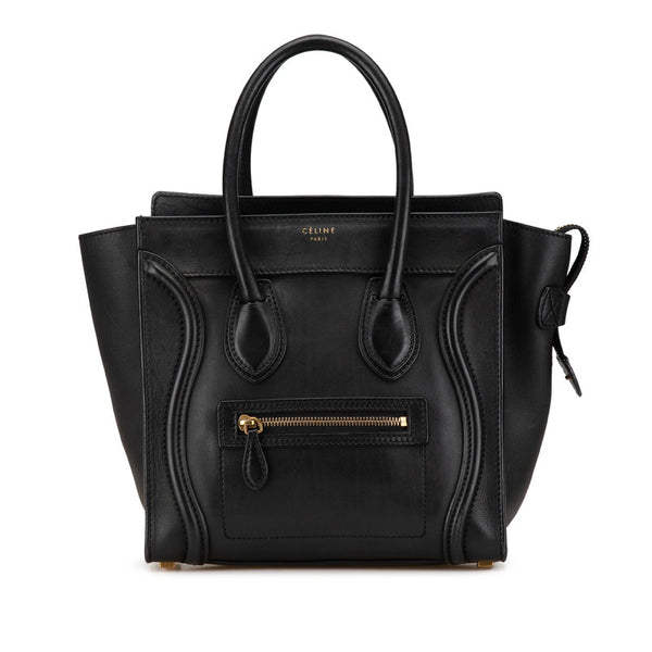 セリーヌ ラゲージ マイクロショッパー ハンドバッグ ブラック レザー レディース CELINE 【中古】