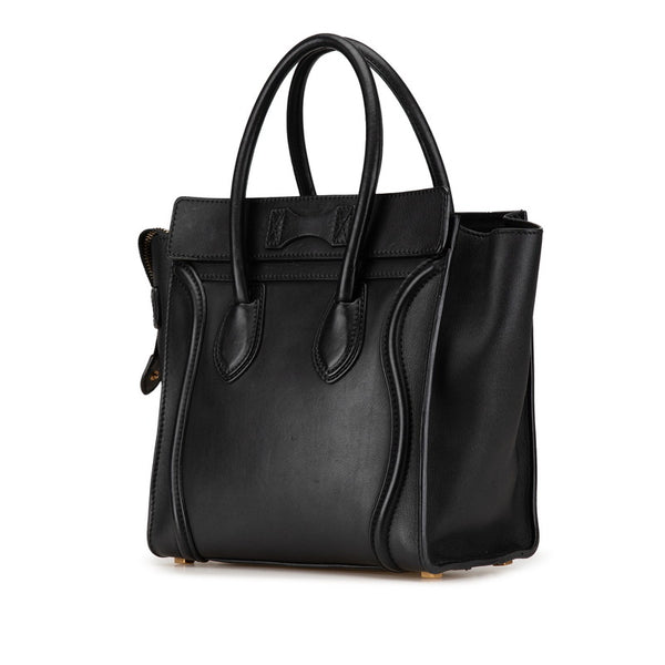 セリーヌ ラゲージ マイクロショッパー ハンドバッグ ブラック レザー レディース CELINE 【中古】