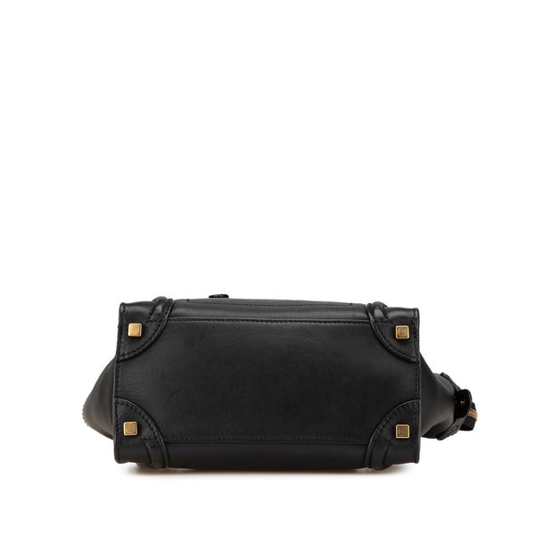 セリーヌ ラゲージ マイクロショッパー ハンドバッグ ブラック レザー レディース CELINE 【中古】