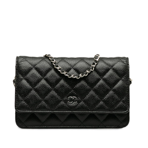 シャネル マトラッセ ココマーク チェーン ウォレット ショルダーバッグ　 ブラック キャビアスキン レディース CHANEL 【中古】