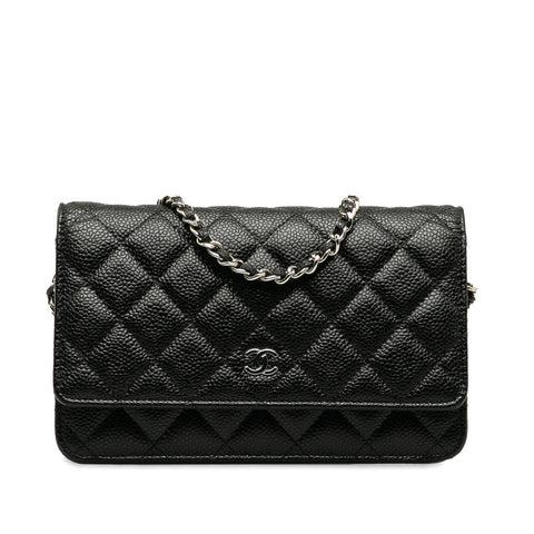 シャネル マトラッセ ココマーク チェーン ウォレット ショルダーバッグ　 ブラック キャビアスキン レディース CHANEL 【中古】