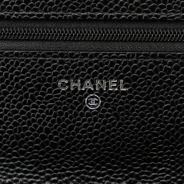 シャネル マトラッセ ココマーク チェーン ウォレット ショルダーバッグ　 ブラック キャビアスキン レディース CHANEL 【中古】