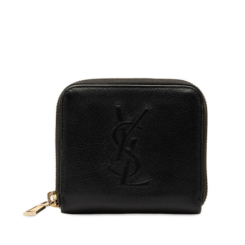 サンローラン ロゴ 二つ折り財布 ラウンドファウナー コンパクトウォレット ブラック レザー レディース SAINT LAURENT 【中古】