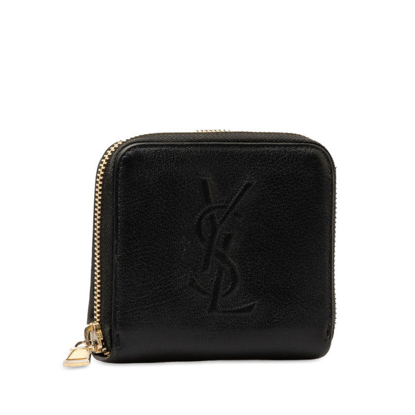 サンローラン ロゴ 二つ折り財布 ラウンドファウナー コンパクトウォレット ブラック レザー レディース SAINT LAURENT 【中古】