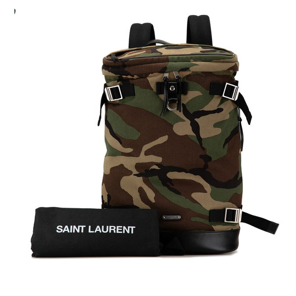 サンローラン カモフラージュ リュック バックパック カーキグリーン キャンバス レザー レディース SAINT LAURENT 【中古】