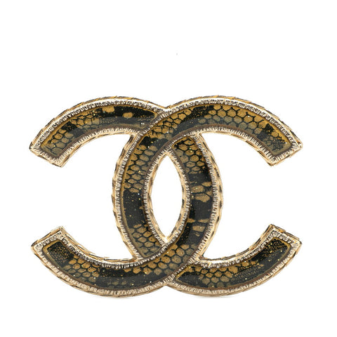 シャネル ココマーク パイソン ブローチ ゴールド ブラック メッキ レジン レディース CHANEL 【中古】
