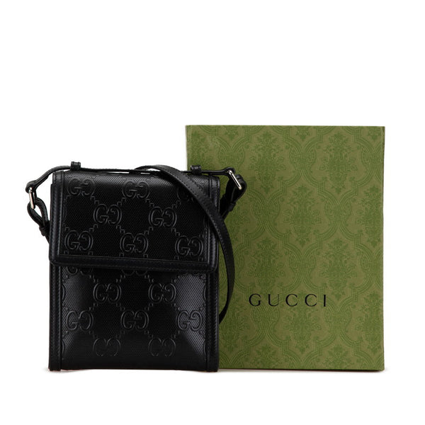 グッチ GGエンボス ショルダーバッグ メッセンジャーバッグ 625782 ブラック レザー レディース GUCCI 【中古】