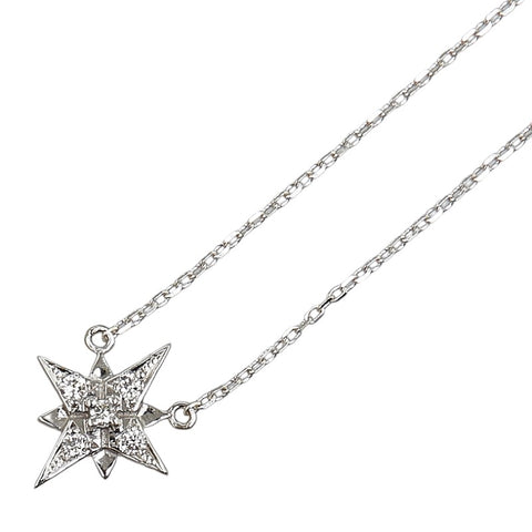 K18WG ホワイトゴールド ダイヤ0.06ct STAR スター 星 モチーフ ネックレス レディース 【中古】