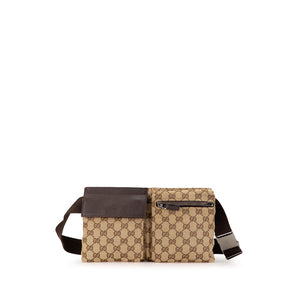 グッチ GGキャンバス ウエストバッグ ボディバッグ 28566 ベージュ ブラウン キャンバス レザー レディース GUCCI 【中古】