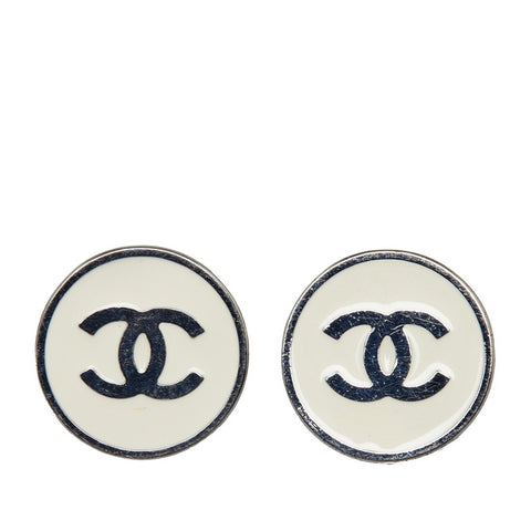 シャネル ココマーク エナメル イヤリング シルバー ホワイト メタル レディース CHANEL 【中古】
