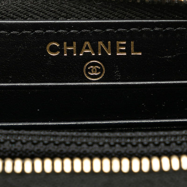 シャネル ドーヴィル スモール ラウンドファスナー 長財布 A81973 ネイビー ブラウン キャンバス レザー レディース CHANEL 【中古】