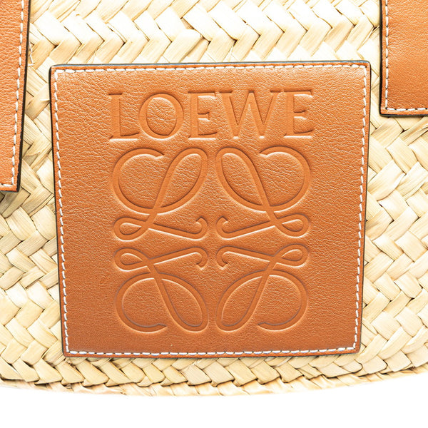 ロエベ アナグラム バスケットバッグ スモール ハンドバッグ ベージュ ブラウン ラフィア レザー レディース LOEWE 【中古】