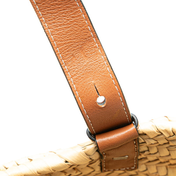 ロエベ アナグラム バスケットバッグ スモール ハンドバッグ ベージュ ブラウン ラフィア レザー レディース LOEWE 【中古】