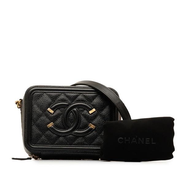 シャネル CCフィリグリー チェーン ショルダーバッグ バニティバッグ ブラック ゴールド キャビアスキン レディース CHANEL 【中古】