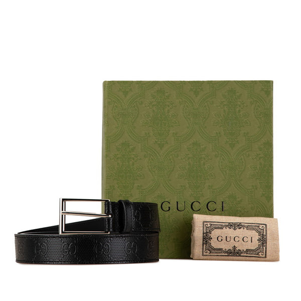 グッチ グッチシマ シグネチャー スクエアバックル ベルト 474313 ブラック レザー レディース GUCCI 【中古】