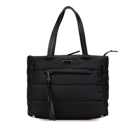 プラダ テスート ボンバー 三角ロゴプレート ハンドバッグ ブラック ナイロン レザー レディース PRADA 【中古】